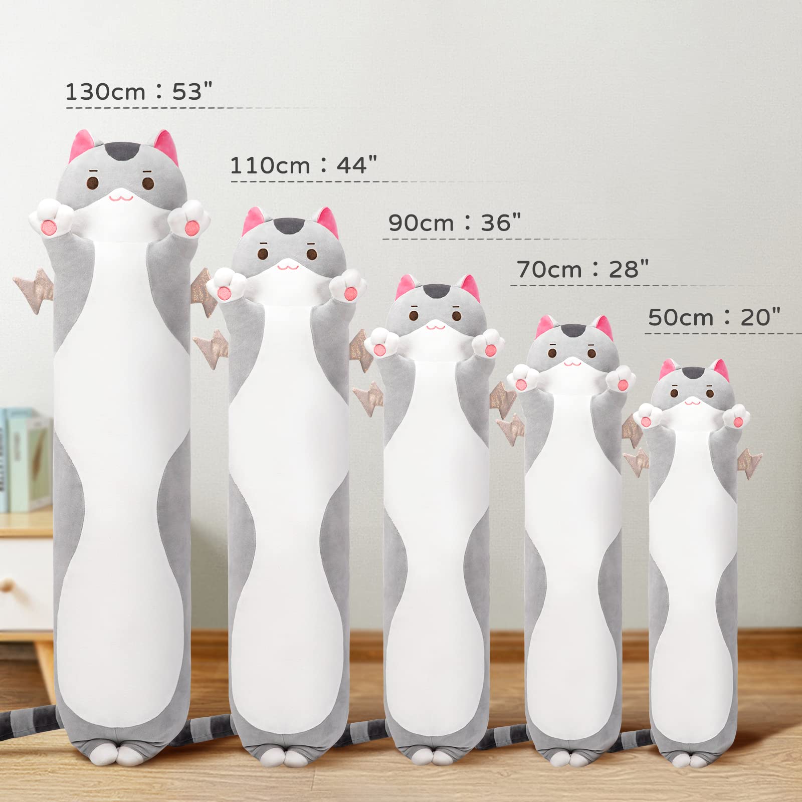 Mewaii 36in Long Cat Plush Pillows Stuffed Animals Squishy Pillows - Plushie Cute Kitty Sleeping Hugging Plush Pillow Soft Toys for Kids(Orange)