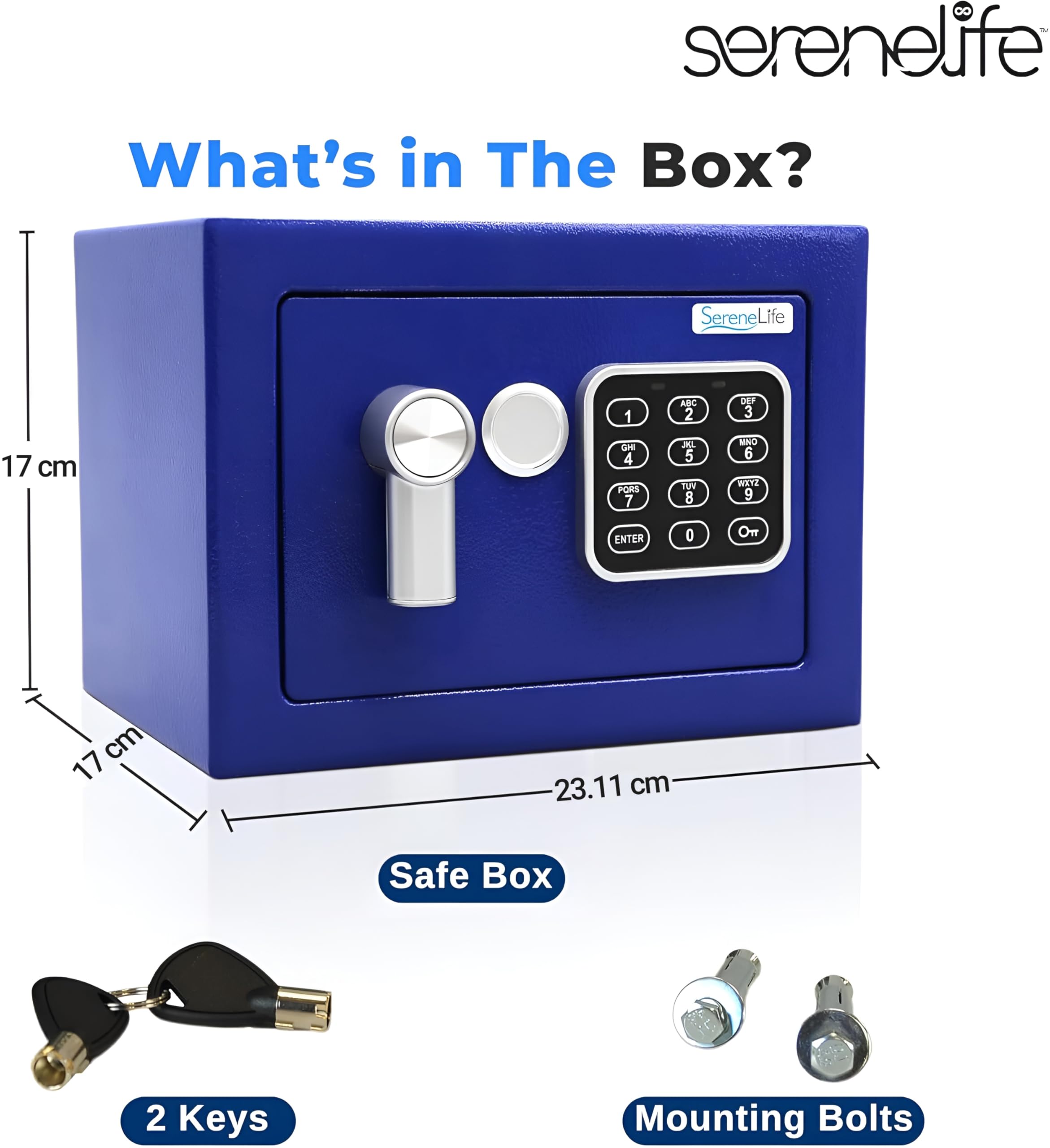 Pyle Home Safe Box Locker, Small Money Safe, Mini Fireproof Safes, Wall & Floor Steel Vault, Electronic Digital Keypad, 2 Keys, 23.1 × 17 × 17cm, Secure for Cash, Guns, Jewelry & More - Red