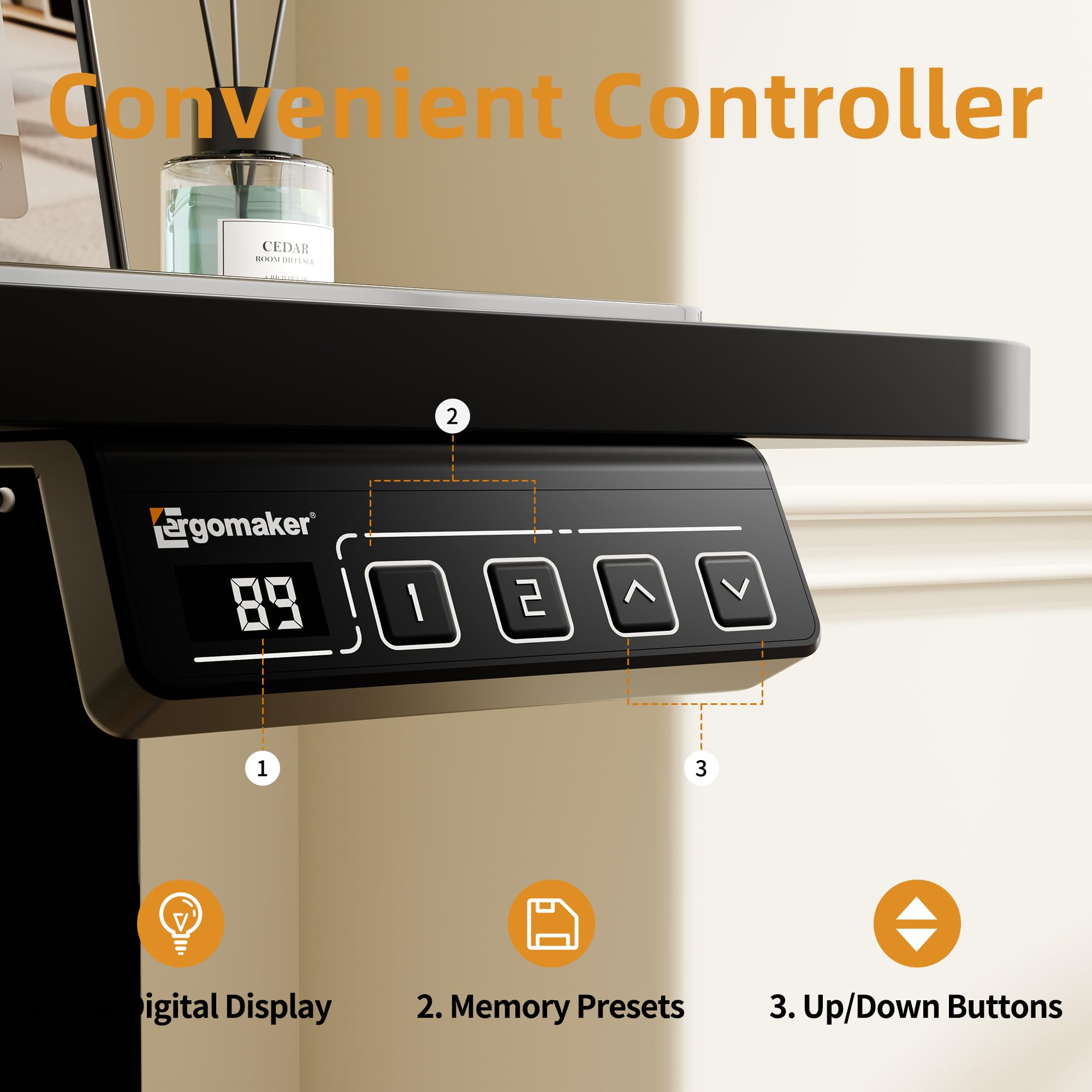 ERGOMAKER Electric Height Adjustable Standing Desk 80x60cm (31.5"x23.6"), Sit Stand Desk with Splicing Top for Home Office (Black Frame + Black Desktop)