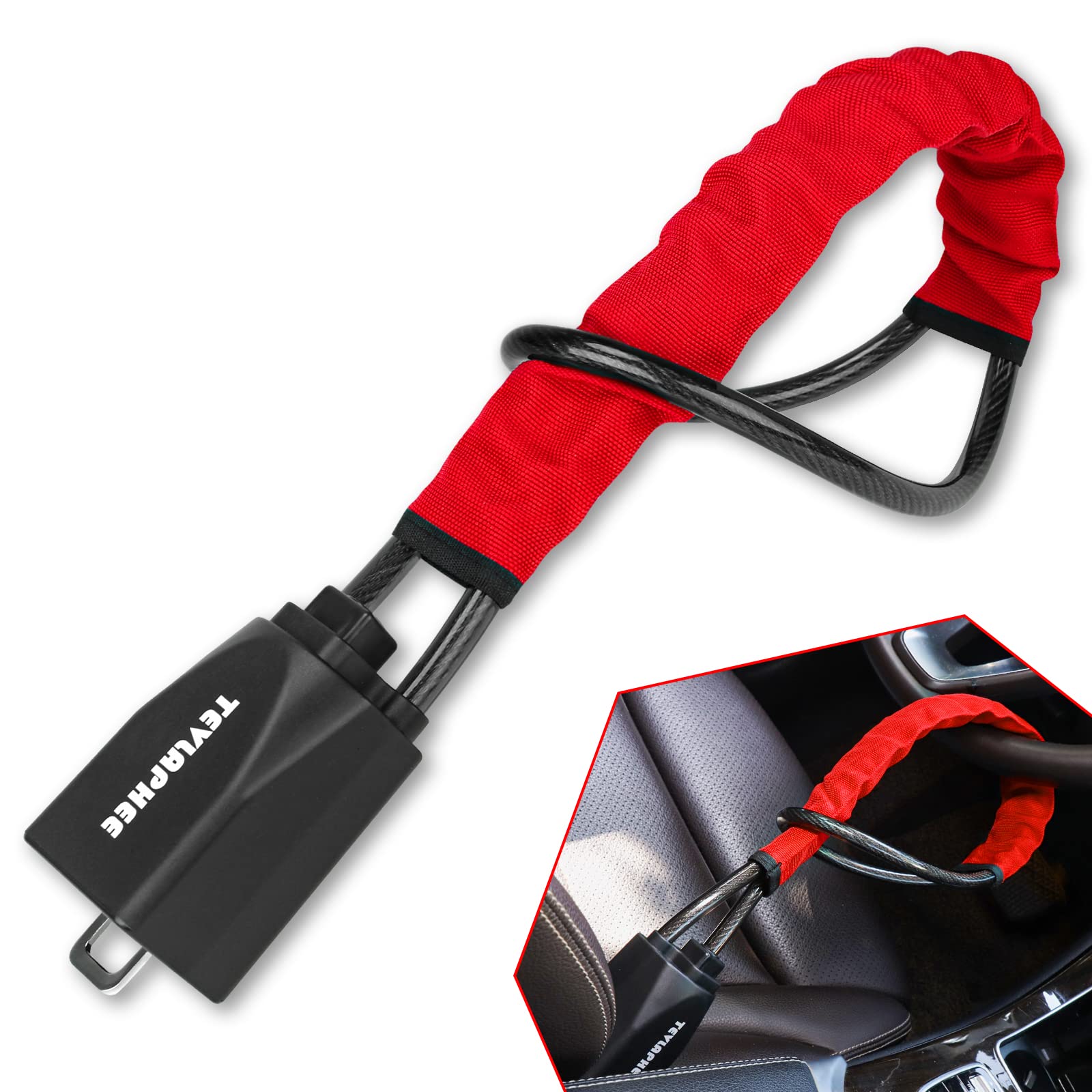 Tevlaphee Steering Wheel Lock, Steering Lock, Car Steering Wheel Locks, Steering Wheel to Seat Belt Lock, High Visibility Car Lock Anti-Theft Device, Heavy Duty, Universal Fit, 3Keys (Green)