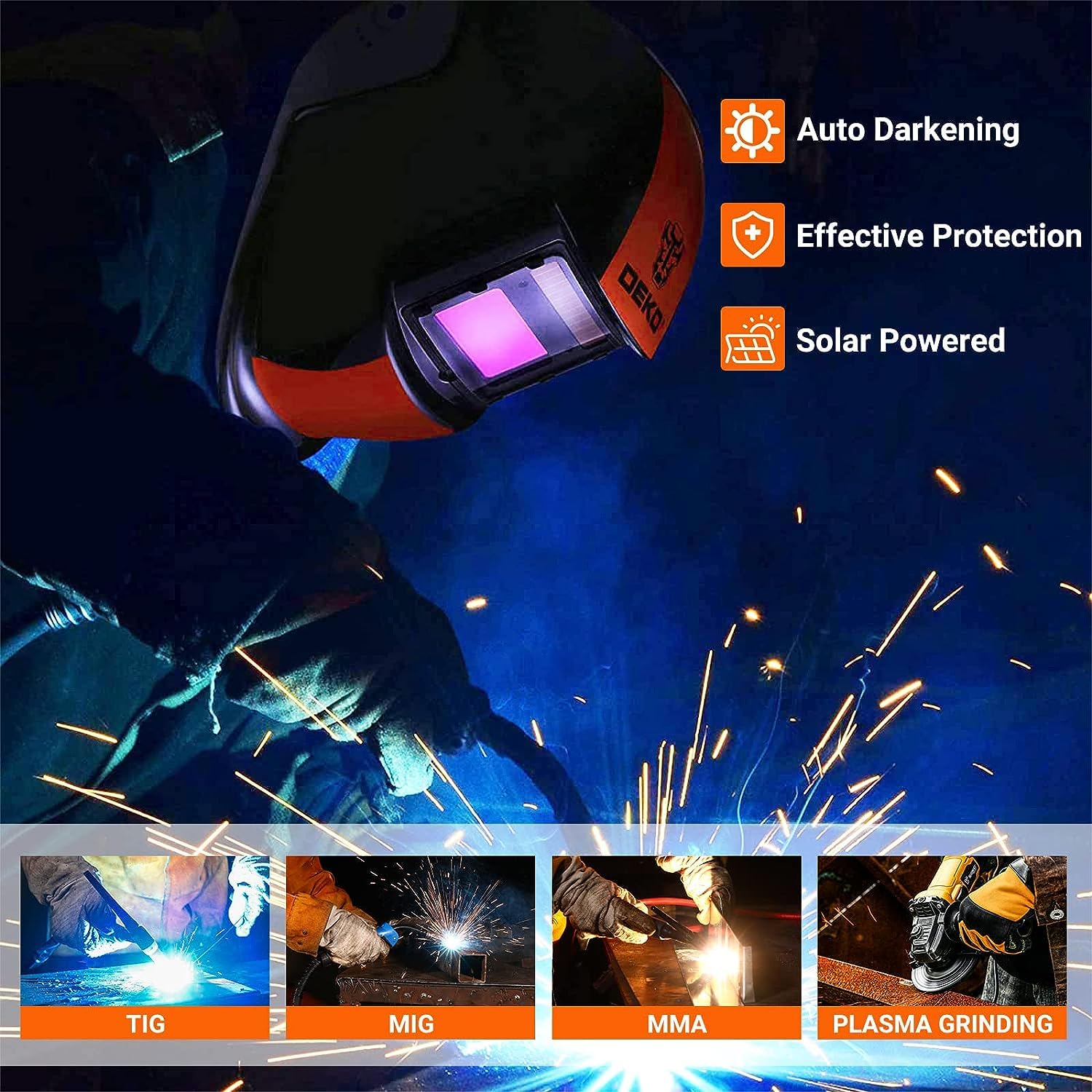 DEKO Welding Helmet Auto Darkening: True Color Solar Powered Auto Darkening Welding Helmets Welder Mask Hood (Skull Design)