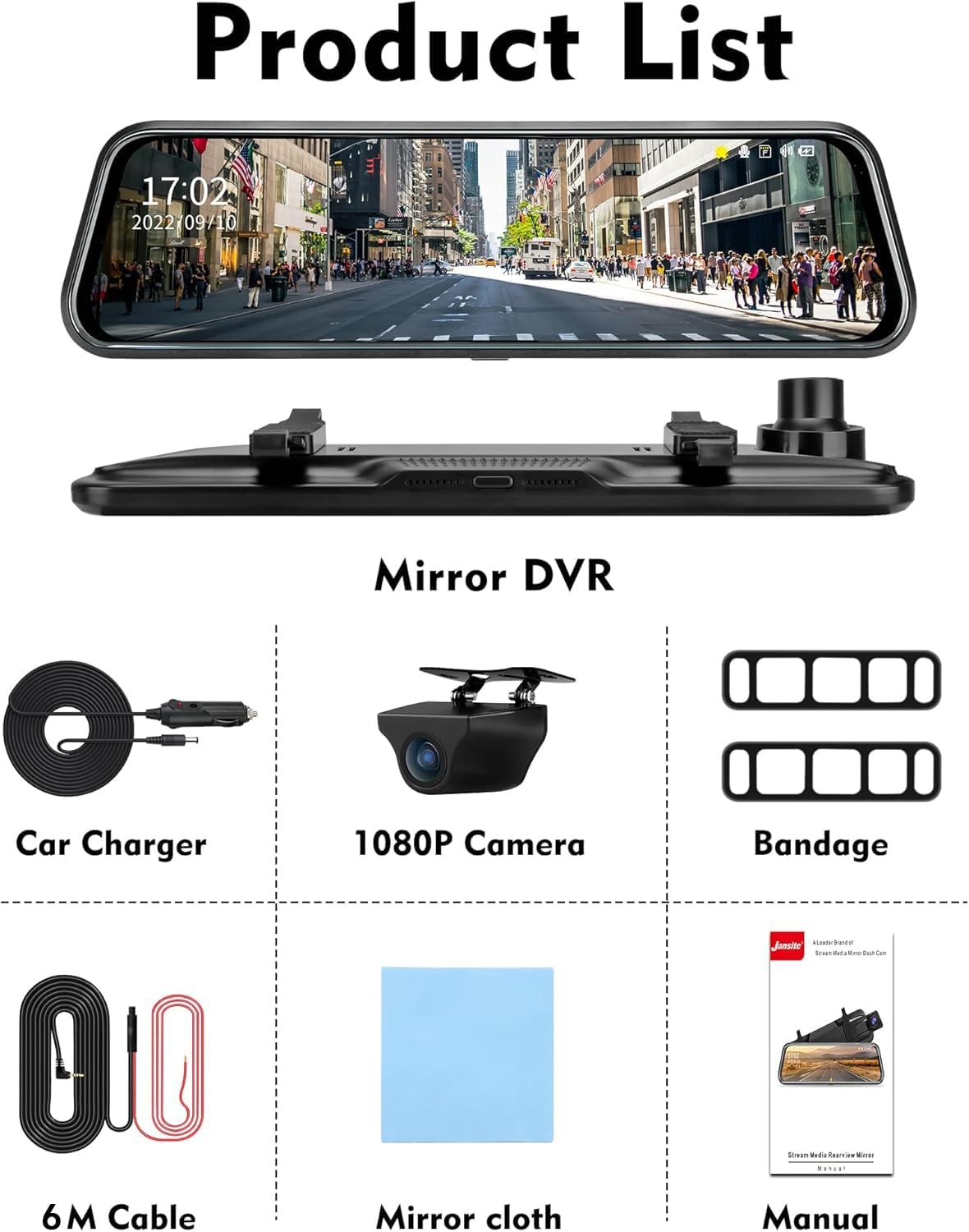 【Upgraded】10 Inch Mirror Dash Cam Night Vision 1080P Full Touch Screen Dual Dash Cam Front and Rear Camera Car Rear View Mirror Loop Recording 170° Wide Angle Parking Assistance