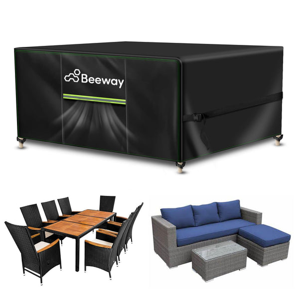 BEEWAY Garden Furniture Cover With Air Vent, Waterproof Patio Rattan Sofa Table Chair Set Cover - 420D Oxford Fabric, Windproof - Rectangular 242 x 182 x 100cm