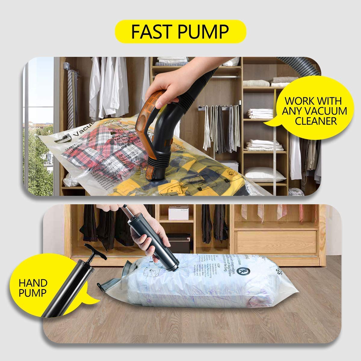 GONGSHI Vacuum Storage Bags (3 x Jumbo, 3 x Large, 3 x Medium, 3 x Small), Space Saver Sealer Compression Bags with Travel Hand Pump