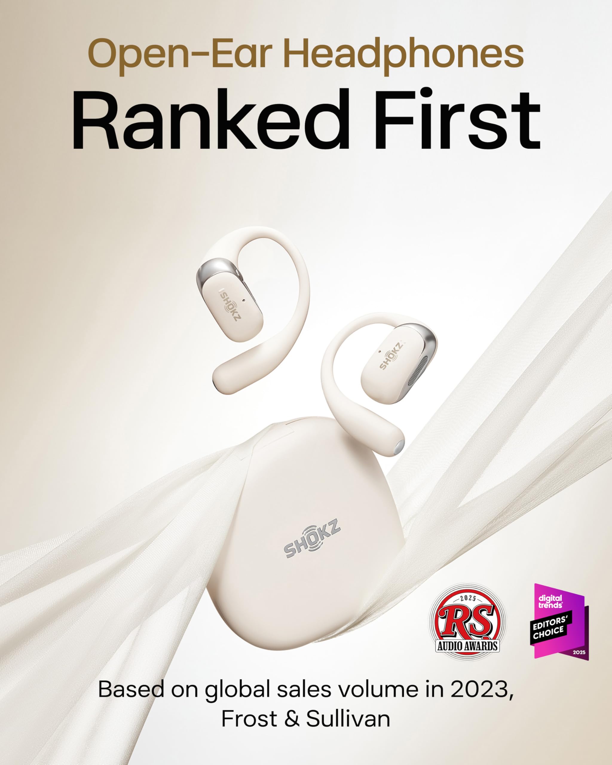 SHOKZ OpenFit 2 Open-Ear Headphones, True Wireless Bluetooth Earphones with Microphone, Earhook Earbuds with 48 Hours of Playtime, USB-C Fast Charging, IP55 Water-Resistant, with Carrying bag, Black