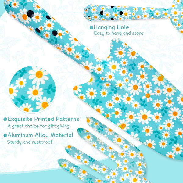 Garden Tools Gardening Gifts for Women, Trowel, Fork, Scissor, Candles and Hand Cream, Gardening Gifts for Women, Ladies Hamper with Daisy Print, Birthday Gifts for Women