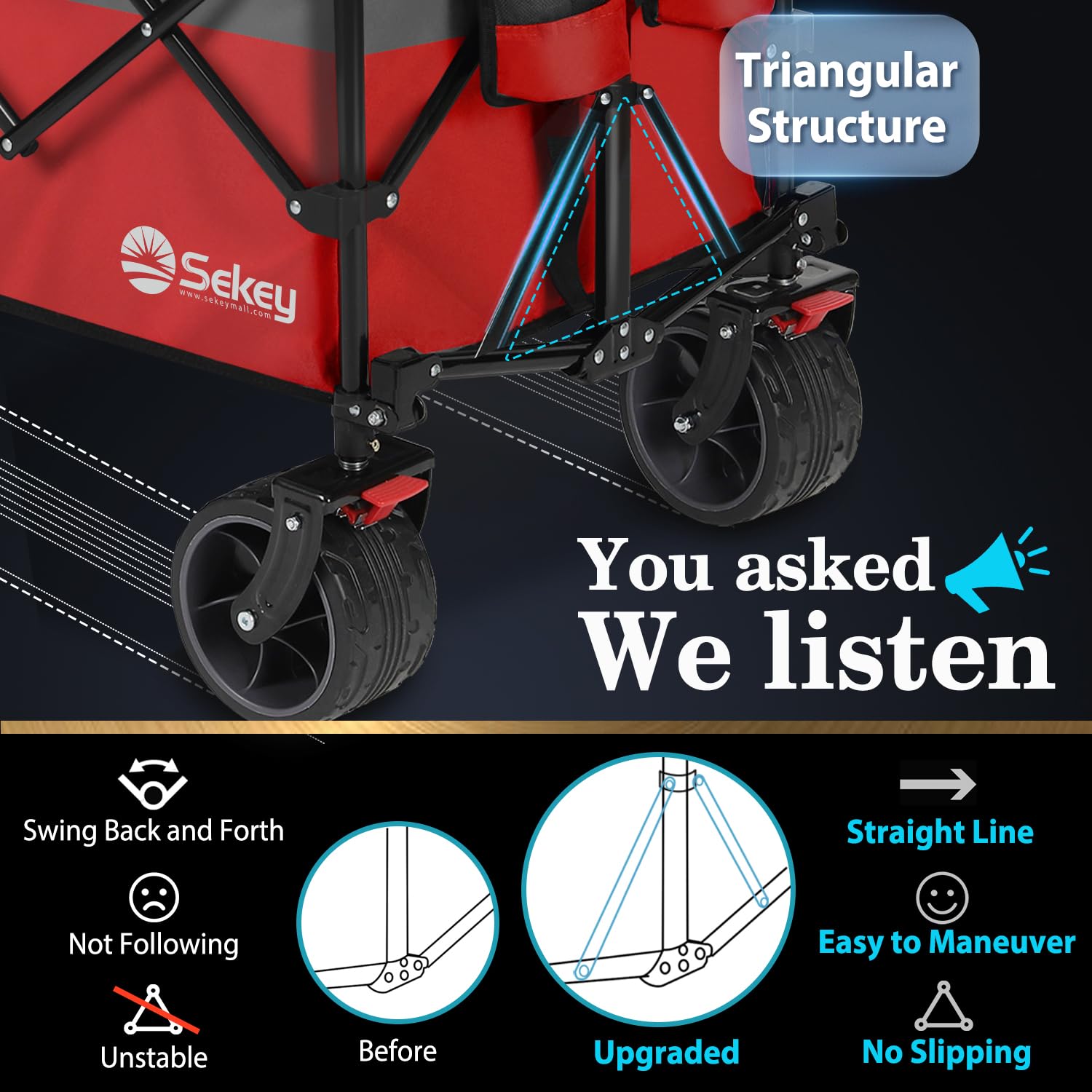 Sekey 200L Folding Festival Trolley with All-Terrain Extra Wide Wheels and Brake, Heavy-Duty Cart Loadable up to 150KG, Patented Four-Directional Foldable Design, Wagon for Beach Camping Outdoor, Grey