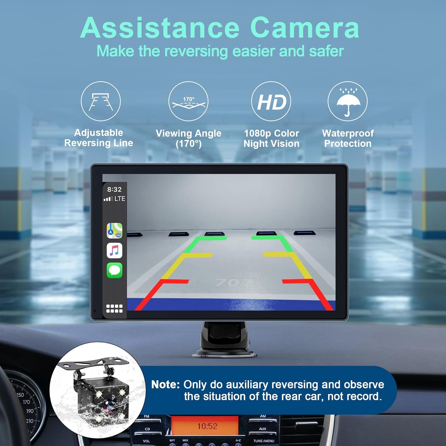 Car Stereo,9 Inch CarPlay Screen for Apple Car play & Android Auto,Portable Car Player Wireless Car Play Screen with Voice Control, Suitable for Most Vehicles (9 Inch +Camera)