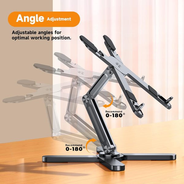 FoldWise X Laptop Stand for Desk - 100% Aluminum, 360 Rotating Base, Foldable, Adjustable Height & Angles Laptop Riser - Sturdy & Portable MacBook