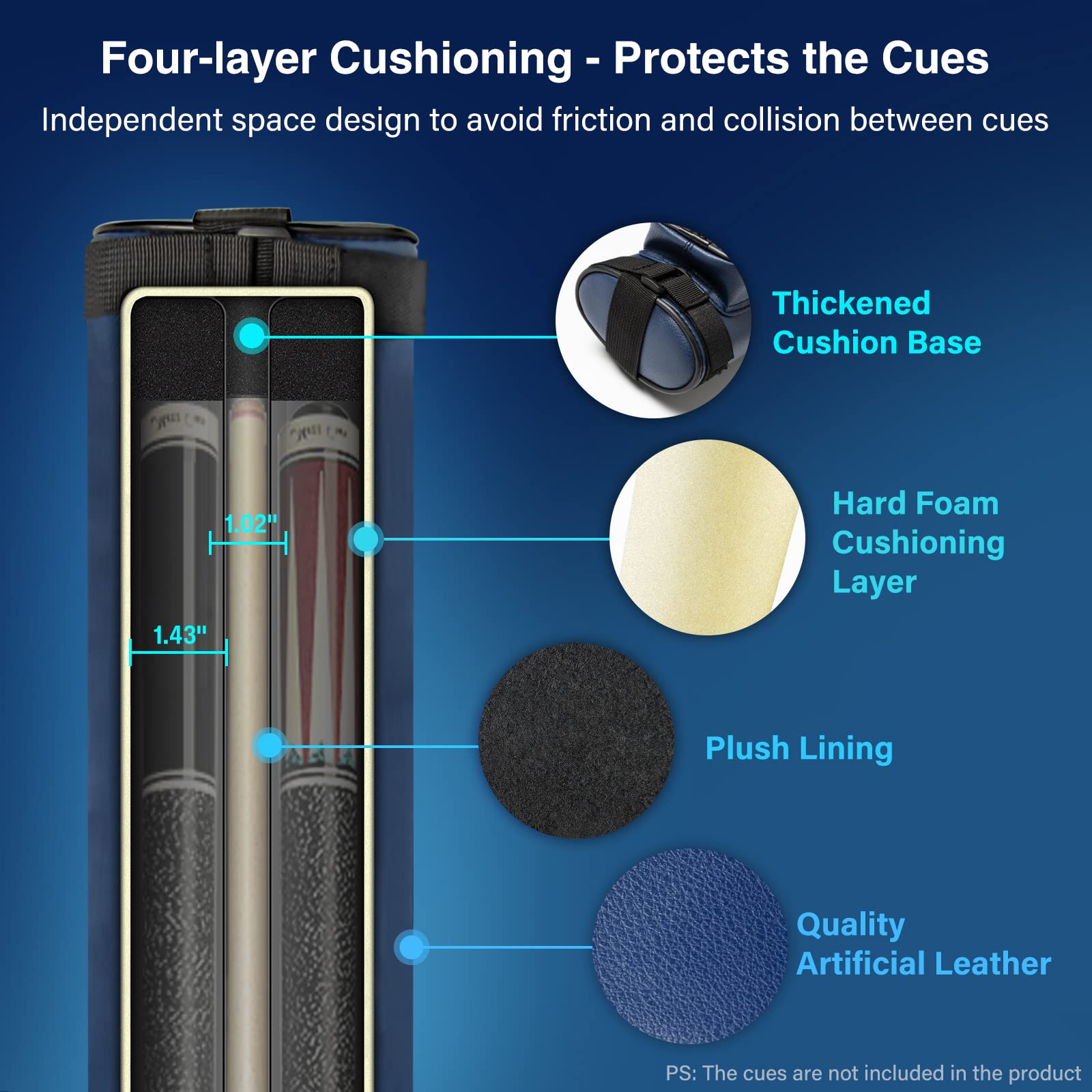 Adhafera Pool Cue Case, 2 X 2 Hard Snooker Cue Case, Made of Faux Leather Pool Cue Accessories (Not for 3/4 Cues)