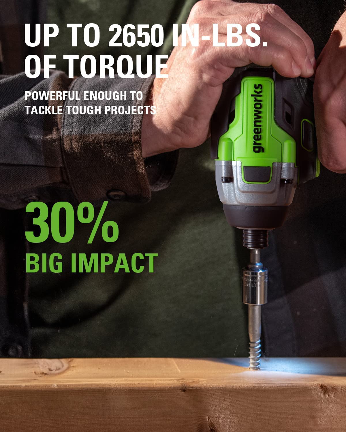 Greenworks GD24ID3 Cordless Impact Drill Driver with Brushless Motor, 2800rpm, 4000ipm, 300Nm Torque 1/4" Hex Chuck WITHOUT 24V Battery & Charger, 3 Year Guarantee