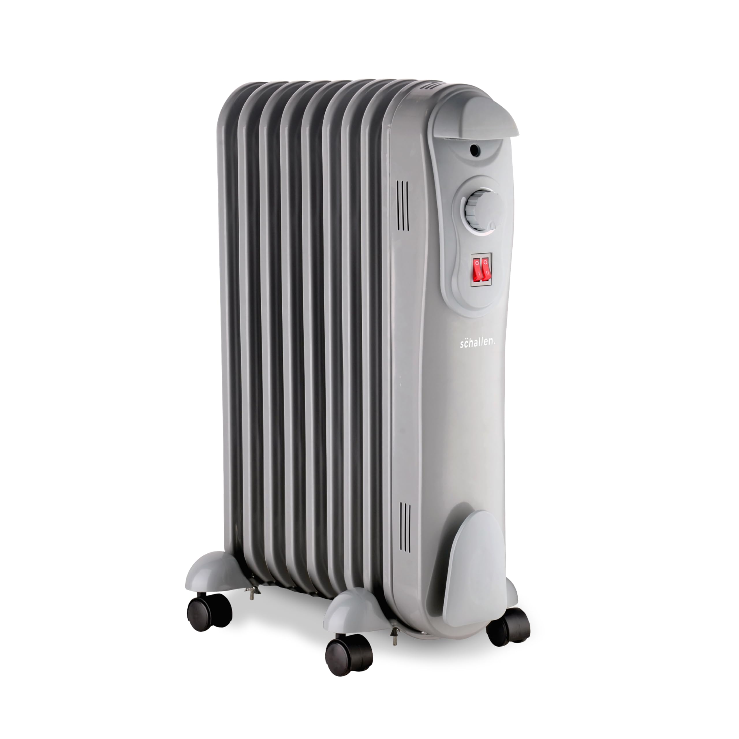 Schallen 1500W 7 Fin Portable Electric Slim Oil Filled Radiator Heater with Adjustable Temperature Thermostat, 3 Heat Settings & Safety Cut Off | 1.5Kw GREY