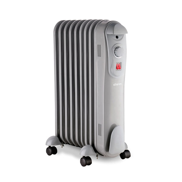 Schallen 1500W 7 Fin Portable Electric Slim Oil Filled Radiator Heater with Adjustable Temperature Thermostat, 3 Heat Settings & Safety Cut Off | 1.5Kw GREY