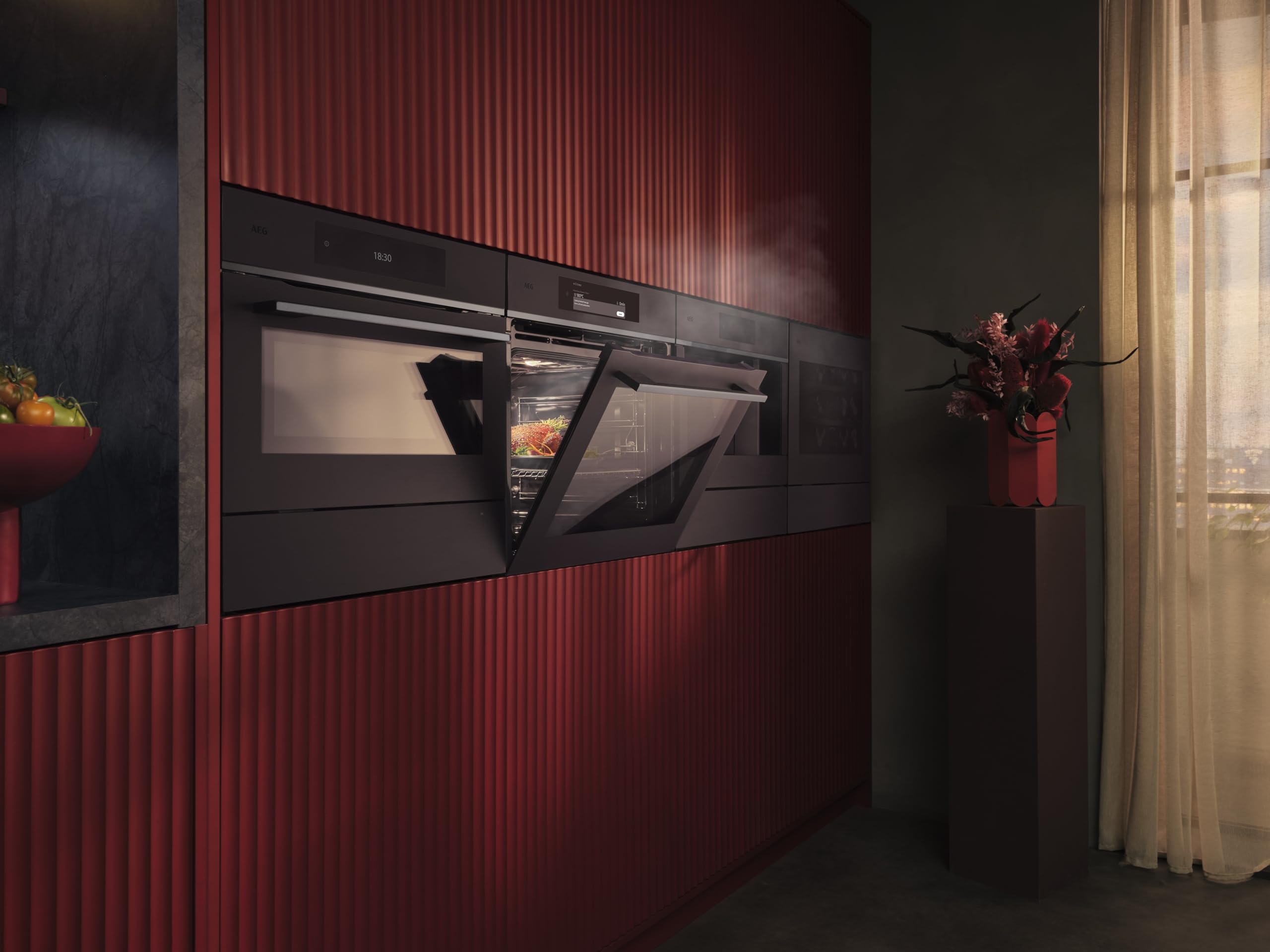 AEG 3000 Series Surroundcook Integrated Oven BEX335011B, 72L Multilevel Cooking, Turbo Grill, Defrost, Led Display, XL Baking Tray, Aqua Clean, Built-in Oven 590x560x550mm, Class A+++ Black