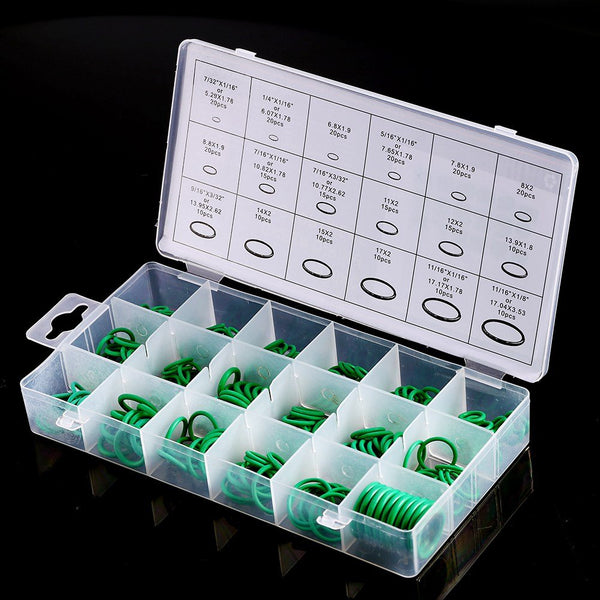 18 Sizes 270Pcs O-ring Box O-Ring Tools Set Assortment, Car Auto Vehicle RepairCar Air Conditioning Rubber O-Ring Tools HNBR Seals Assortment Kit, Green