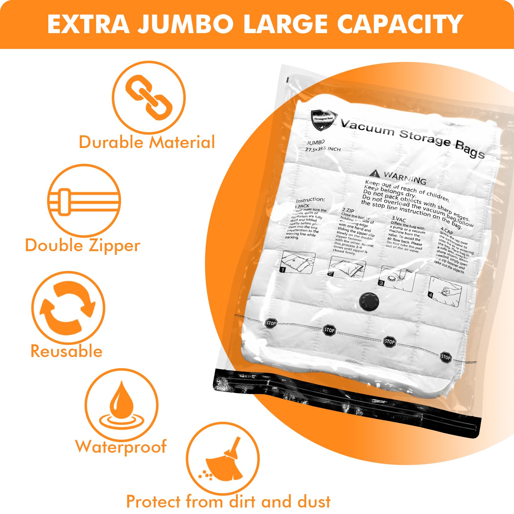 GONGSHI Vacuum Storage Bags (3 x Jumbo, 3 x Large, 3 x Medium, 3 x Small), Space Saver Sealer Compression Bags with Travel Hand Pump