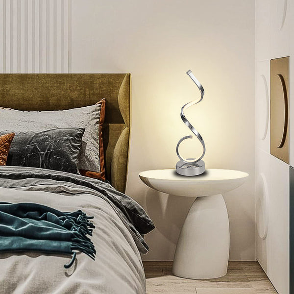 EIDISUNY LED Touch Control Table Light USB Charge Bedside Lamp Spiral Silver 3 Colors Dimmable Lamp for Bedroom Nightstand Lamps Bookshelf Office Desk