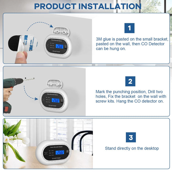 Carbon Monoxide Detector with LCD Digital Display, CE Certified CO Alarm with Sealed in 10 Year Battery, Standalone Audible CO Detector for Home,Black,1 Pack