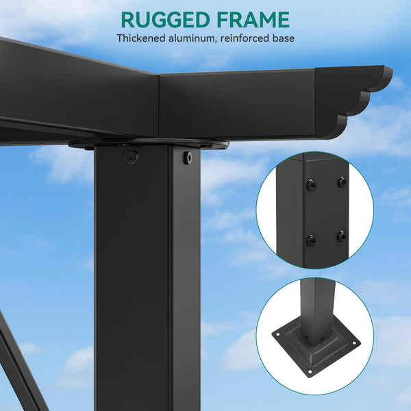 Metal Pergola with Retractable Roof, Outdoor Pergola Includes Water-Resistant and SPF 15 PU Coated Canopy, Sun Shade for Barbecue Events, Garden Parties, and Lawn in Dark grey 3x3Meter