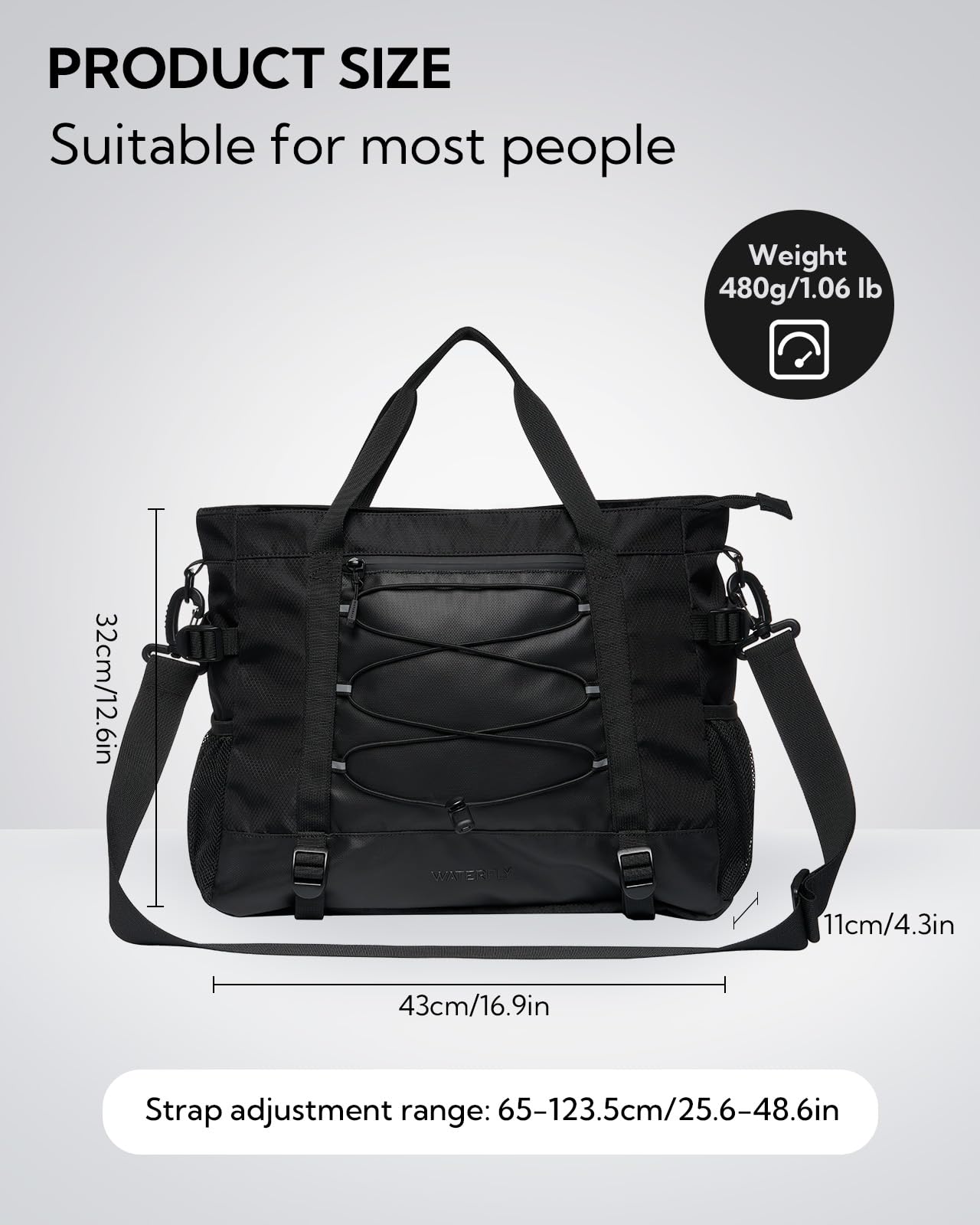 Waterfly Sports Gym Bag Small Duffle Bag for Women Men Water Resistant Weekend Travel Overnight Holdall Bag for Swimming Fitness Black