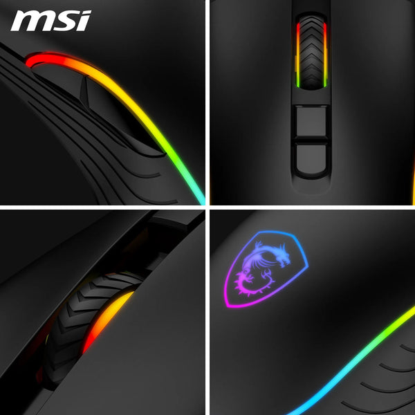 MSI CLUTCH GM51 LIGHTWEIGHT Gaming Mouse - 26000 DPI Optical Sensor, Elite 0.125ms Latency, 60M+ Click OMRON Switches, 6-Buttons, FriXionFree Cable, RGB Diamond LightGrips, 75g - Wired