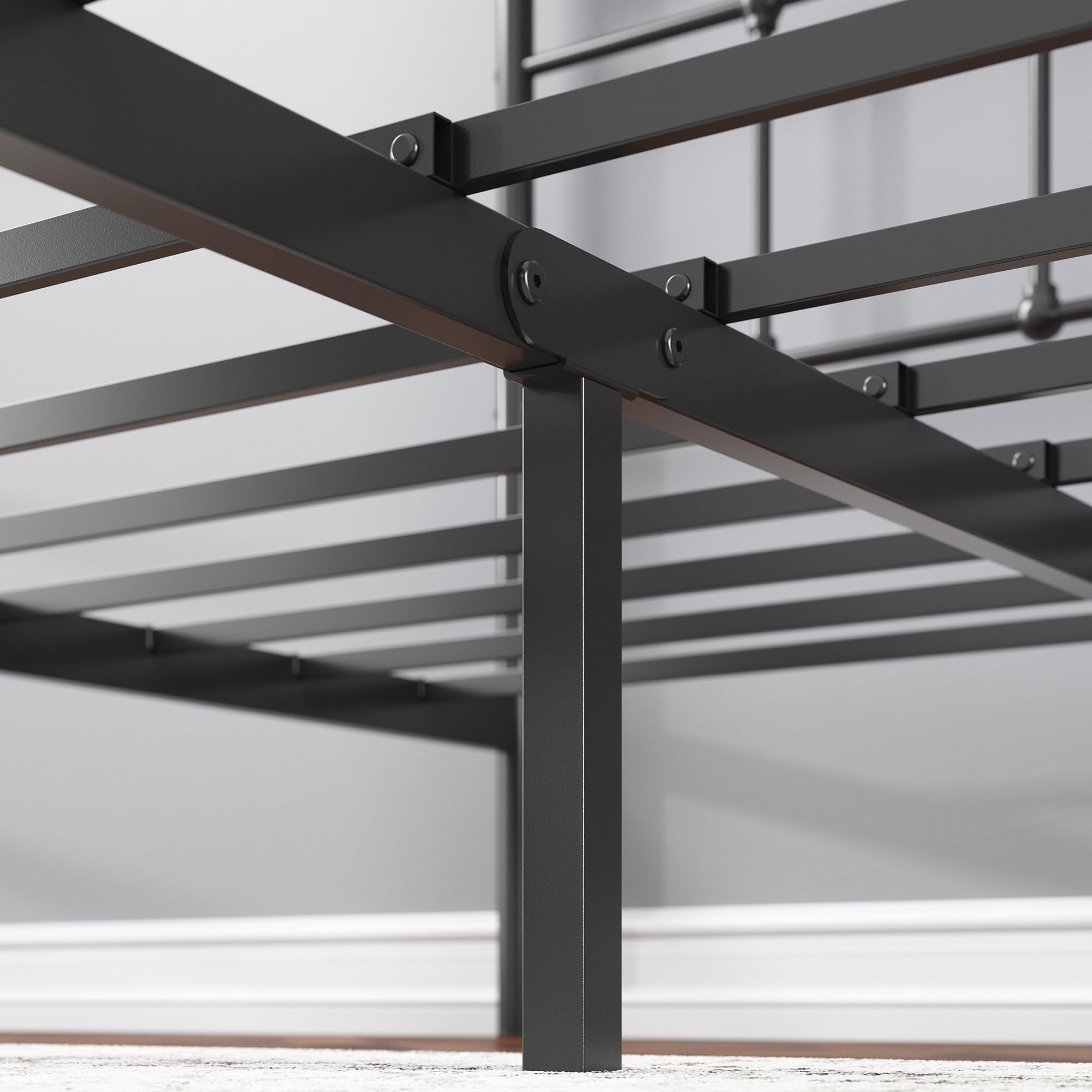 Zinus Nicholas Super King Bed Frame - Bed 180x200 cm - 30 cm Height - Metal Platform Bed Frame with Headboard and Footboard - Black