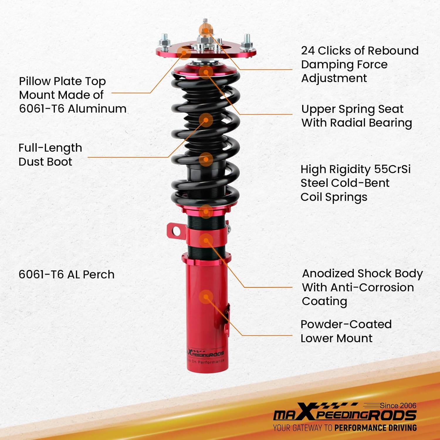 maXpeedingrods Coilovers Suspension Kit Performance Coilover for Toyota Celica 2000-2006 ZZT230 ZZT231 GT 1.8 VVT-i Coil Shock Strut Adj. Height