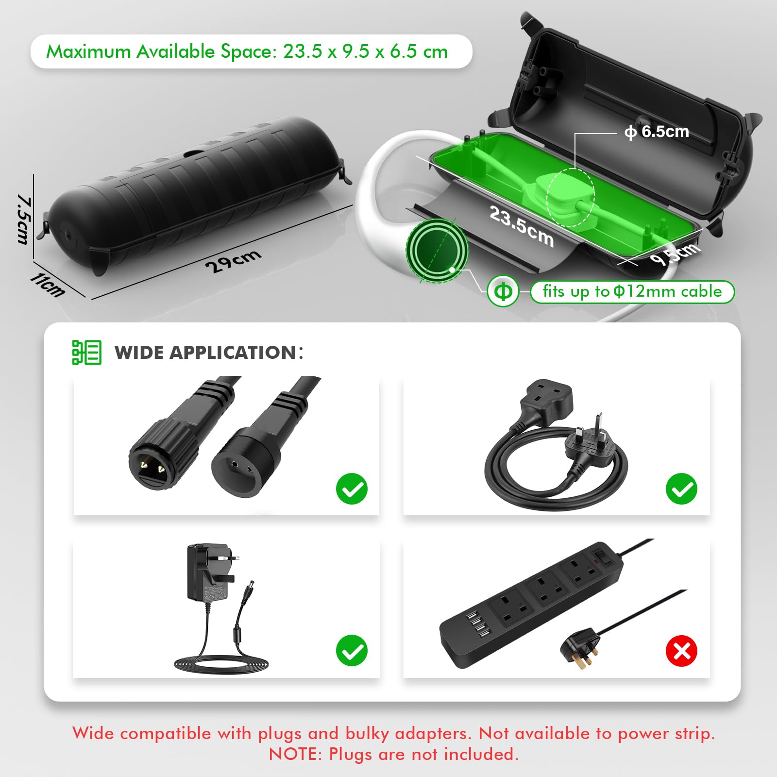 RESTMO Extra Large Waterproof Electrical Box, IP54 Weatherproof Outdoor Outlet Cover, Protect Outlet, Plug, Timer, Power Strip (Not Included), Holiday Light Decoration, 32 x 22 x 13 cm, Black