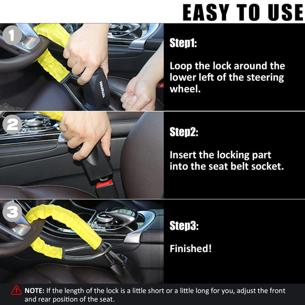 Tevlaphee Steering Wheel Lock, Steering Lock, Car Steering Wheel Locks, Steering Wheel to Seat Belt Lock, High Visibility Car Lock Anti-Theft Device, Heavy Duty, Universal Fit, 3Keys (Green)