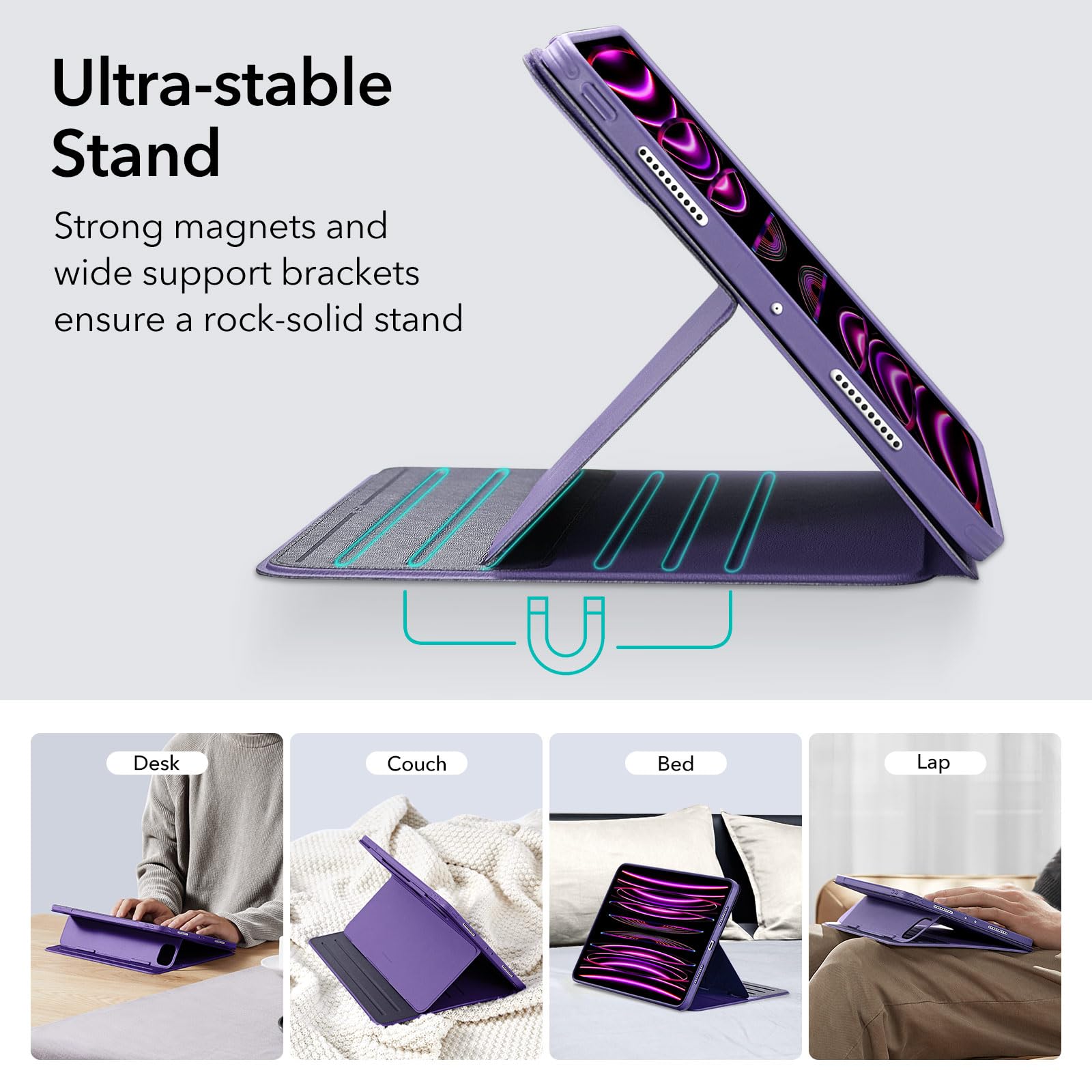ESR for iPad Pro 12.9 Case (6th/5th Generation, 2022/2021), Removable Magnetic Cover, Adjustable Portrait/Landscape Stand with Raised Display View, 9 Standing Angles, Shift Series, Black