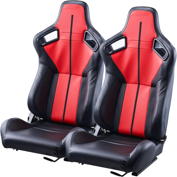 VEVOR Racing Seat, 2 Set, Adjustable Racing Cockpit with Wide Angle Reclining & High-Resilience Foam, Comfortable Racing Chair with Soft PVC Leather & Q235B Slider, Fit for Racing Cars & Go-Karts