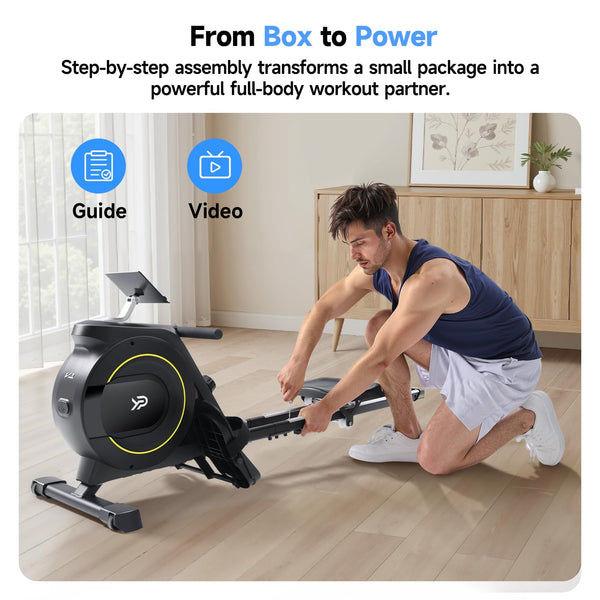 YPOO Rowing Machines for Home Gym, Foldable Magnetic Rower with 16-Level Silent Resistance, Compact Folding Design 350 LB Capacity, Full-Body Workout Machine for Cardio & Strength, APP Connected