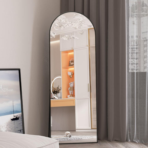 Elemango 162x53cm Arched Floor Mirror Full Length Mirror, Full Body Wall Mirror with Aluminum Frame, Arched-Top Full Mirror Standing Hanging or