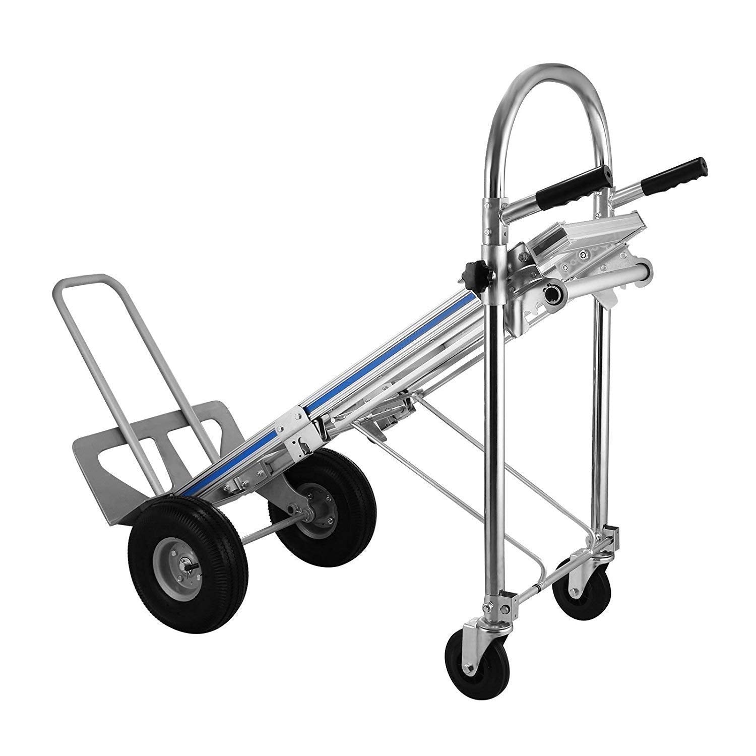 3 in 1 Aluminum Hand Truck 770Lbs/350Kg Capacity Folding Aluminum Alloy Cart Dolly Utility Cart Trolley Heavy Duty with 2 or 4 Flat Free Wheels (3 in 1)