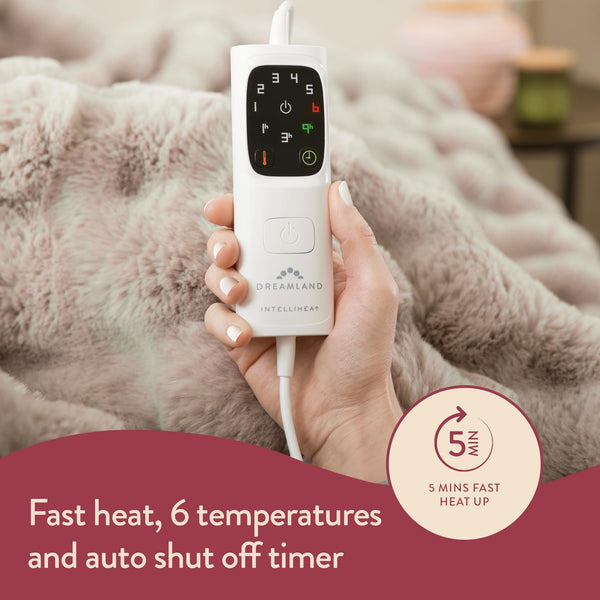 Dreamland Hygge Days Electric Blanket – Heated throw - Zebra, Luxury Faux Fur, 5-minute Fast heat up, 6 temperature settings, 1/3/9-hour auto timer, Electric throw, Machine Washable, 160x120cm