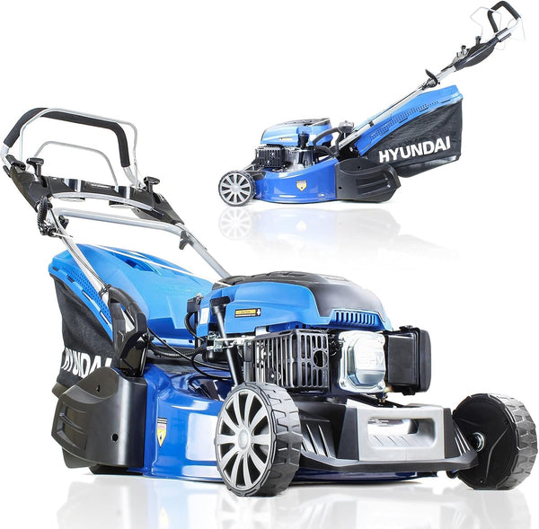Hyundai 19" 48cm / 480mm Self Propelled Electric Start 139cc Petrol Roller Lawnmower, 5 Cutting Heights, 70l Grass Bag, Foldable Handles, 3 Year Warranty