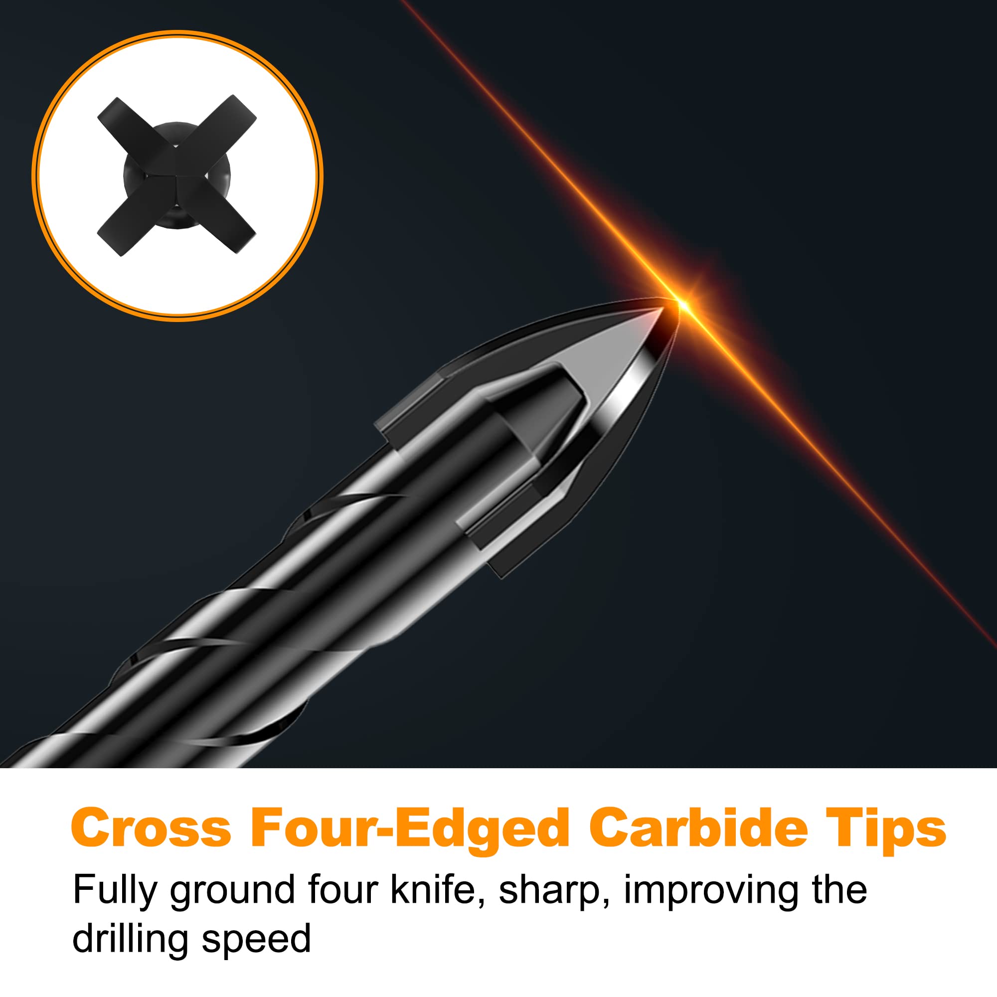 Masonry Drill Bit, Professional Masonry Drill Bit Set (10PCS) for Concrete/Glass/Brick/Cement/Tile/Wood/Etc, Industrial Strength Carbide Drill Bits Tip, 5/32"-1/2"