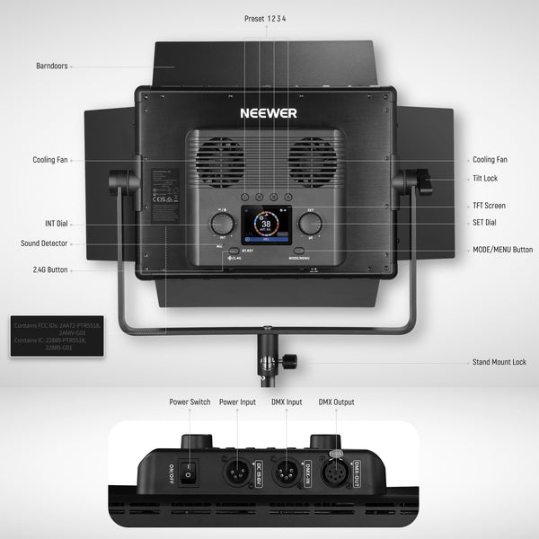 NEEWER Upgraded 660 PRO II RGB LED Video Light with App Control & Tripod Stand Kit, 2 Pack 50W/1% Min Dimming/CRI97+/3200~5600K Key Lighting for Game Streaming YouTube Recording Studio Photography