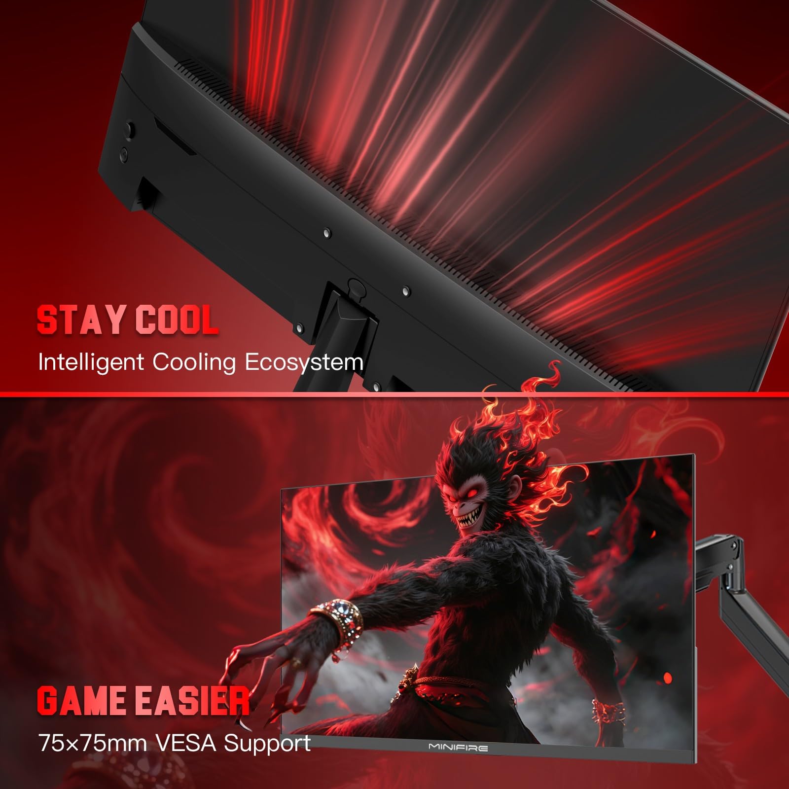 Minifire 27 Inch Gaming Monitor, 180Hz, Curved Gaming Monitor, Built in Speaker, Crosshair, 1Ms, sRGB130%, FHD 1080P Computer Screen, VESA Compatible, Eye Care Adaptive Sync HDMI＆DP Prots （MFG27C1 ）