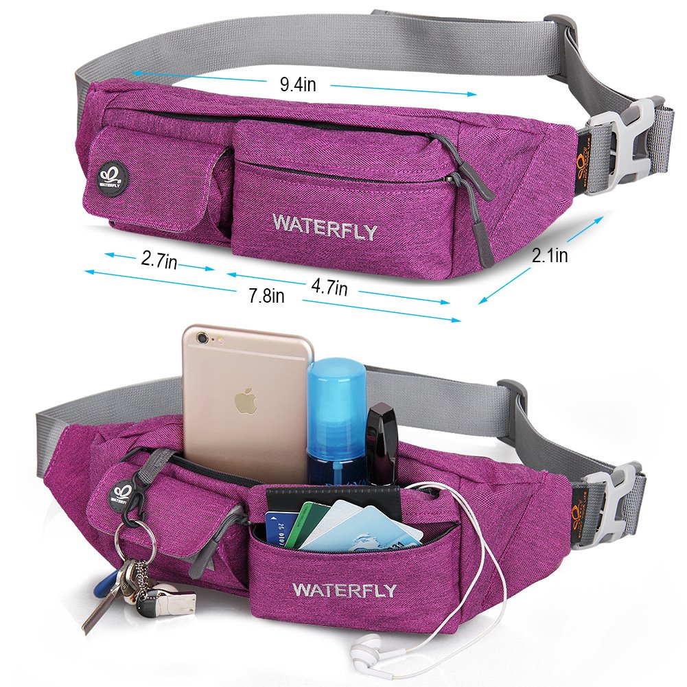 Waterfly Waist Bag Pack Slim Water Resistant Fanny Pack Travel Bum Bag Running Belt for Traveling Cycling Hiking Camping
