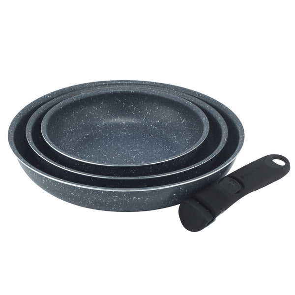 Russell Hobbs Nightfall Stone Frying Pan Set  Smart Clip Non-Stick Pans, 20cm, 24cm, 28cm, Stay Cool Detachable Handle, Oven to Hob to Table Cooking,