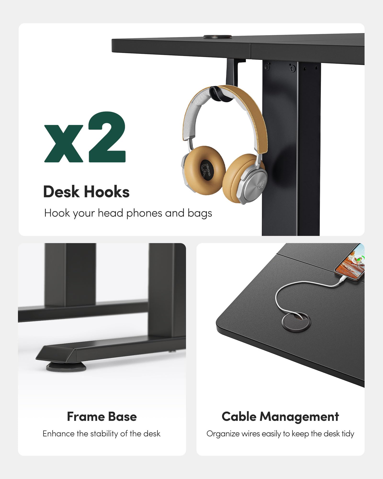 FEZIBO Height Adjustable Electric Standing Desk, 120 * 60 cm Stand up Table, Sit Stand Home Office Desk with Splice Board, White Frame/Maple Top