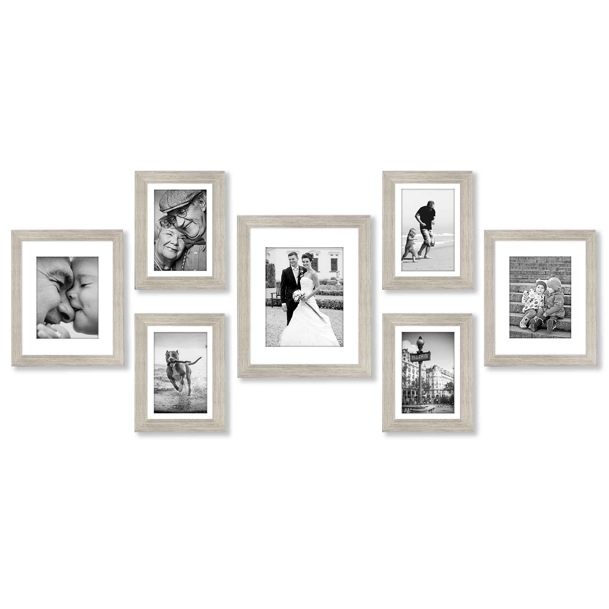 Americanflat 7 Piece Gallery Wall Frame Set in Driftwood - One 11x14, Two 8x10, Four 7x5 - Collage Photo Frames with Horizontal and Vertical Formats