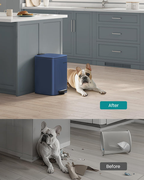 SONGMICS Kitchen Bin, 8-Gallon (30 L) Trash Bin, Steel Pedal Bin, with Inner Bucket, Soft Close and Stays Open, Metallic Silver LTB593E01