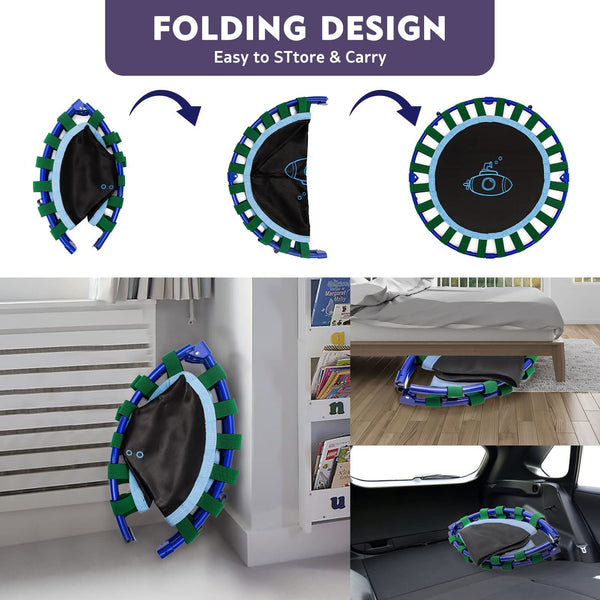 38'' Kids Trampoline with Foldable Bungee Rebounder and Safety Padded Cover Mini Trampoline for Indoor and Outdoor use (blue)