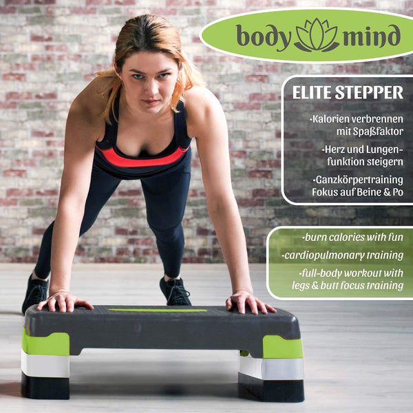 Body&Mind? Aerobic stepping board Elite 3-step stepper step bench with free non-slip mat & exclusive training e-book