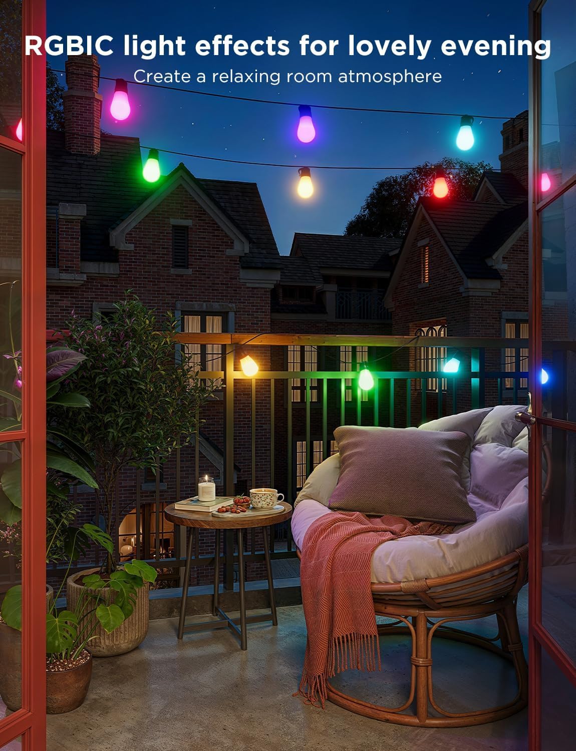 Govee Outdoor LED String Lights, 15m RGBIC WiFi Garden Lights Dimmable Warm White LED Bulbs, IP65 Waterproof Smart Garden Lights for Backyard, Party