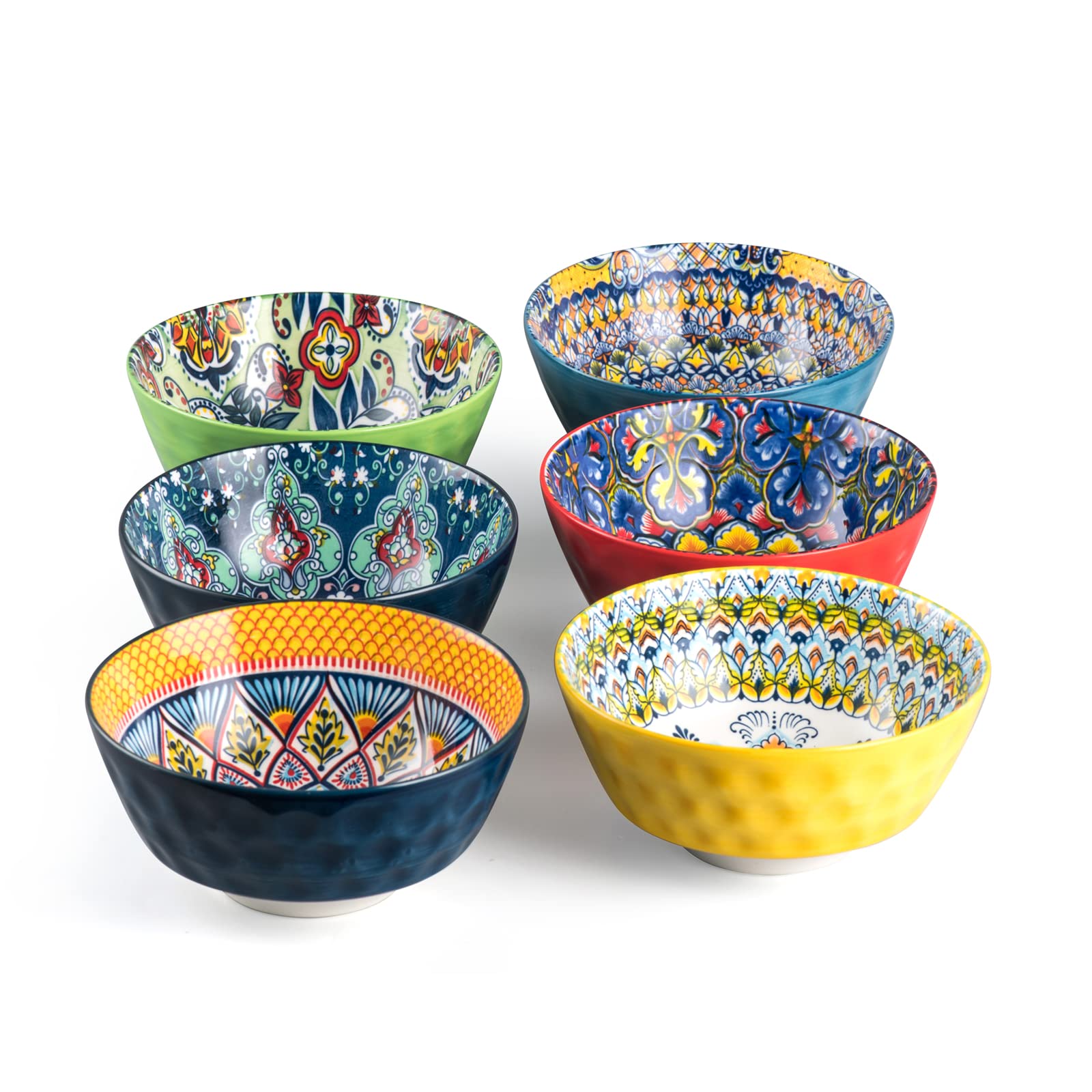 HENXFEN LEAD Dessert Bowls, Soup Bowl 750ml, Porcelain Salad Bowl Bowl Ceramic for ice Cream, Rice, Dessert, etc. Colourful, Pack of 6 - Bohemian