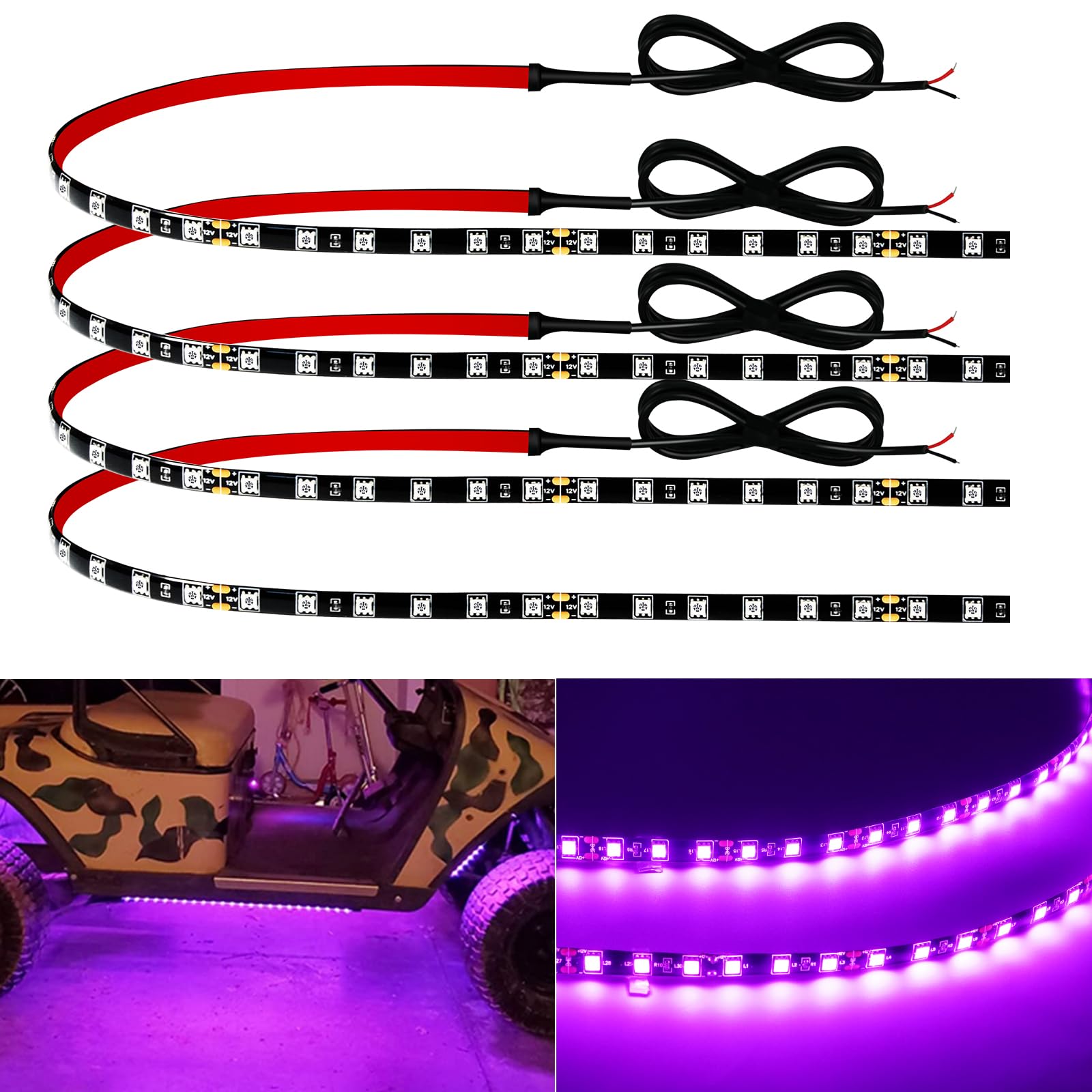 Motorbike Underglow 12V Led Strip Lights Neon Interior Car Lights Connectable Red Led Light Strips 12V for Cars Interior Lights Boat Marine Trucks 4Pack(60cm/24" Red)