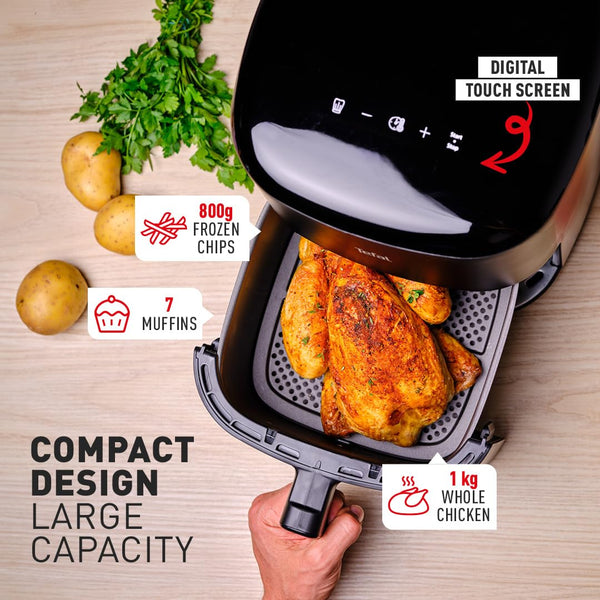 Tefal Easy Fry Max Digital Air Fryer, 5L, 10in1, Uses No Oil, Air Fry, Extra Crisp, Roast, Bake, Reheat, Dehydrate, 6 Portions, Non-Stick, Dishwasher Safe Baskets, Black EY245840